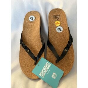 NEW Reef Cushion Court Twist Cork Sole Thong Sandal Flip Flops Black Size 9
